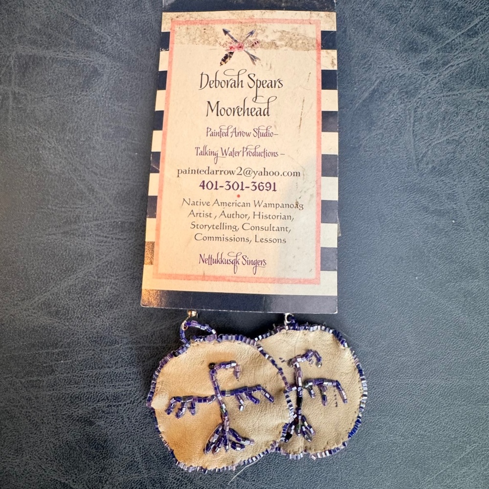 Authentic Native American made buckskin and bead earrings. Thunderbird beads.